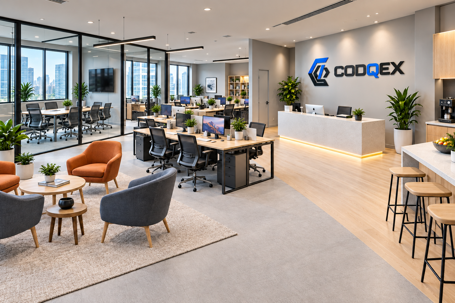 Realistic CODQEX reception concept with the brand sign